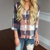 Женская весенняя клетчатая повседневная рубашка с длинным рукавом и лацканами - горячая распродажа