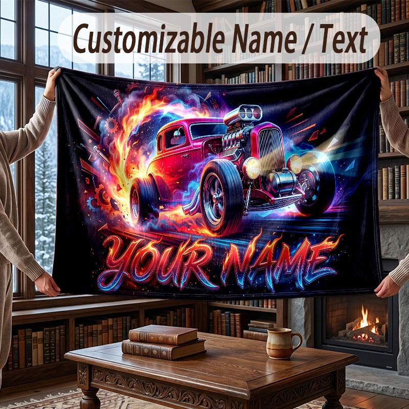 Truck Car Theme Throw Blanket Custom Name Text Personalized Blanket Soft Cozy Blanket for Home Sofa Bed