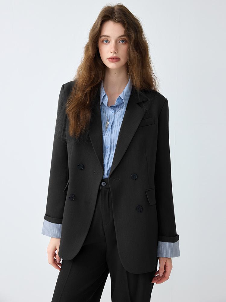 Женский повседневный костюм высокого класса: Осенний профессиональный стиль с темпераментом, включает куртку и брюки палаццо