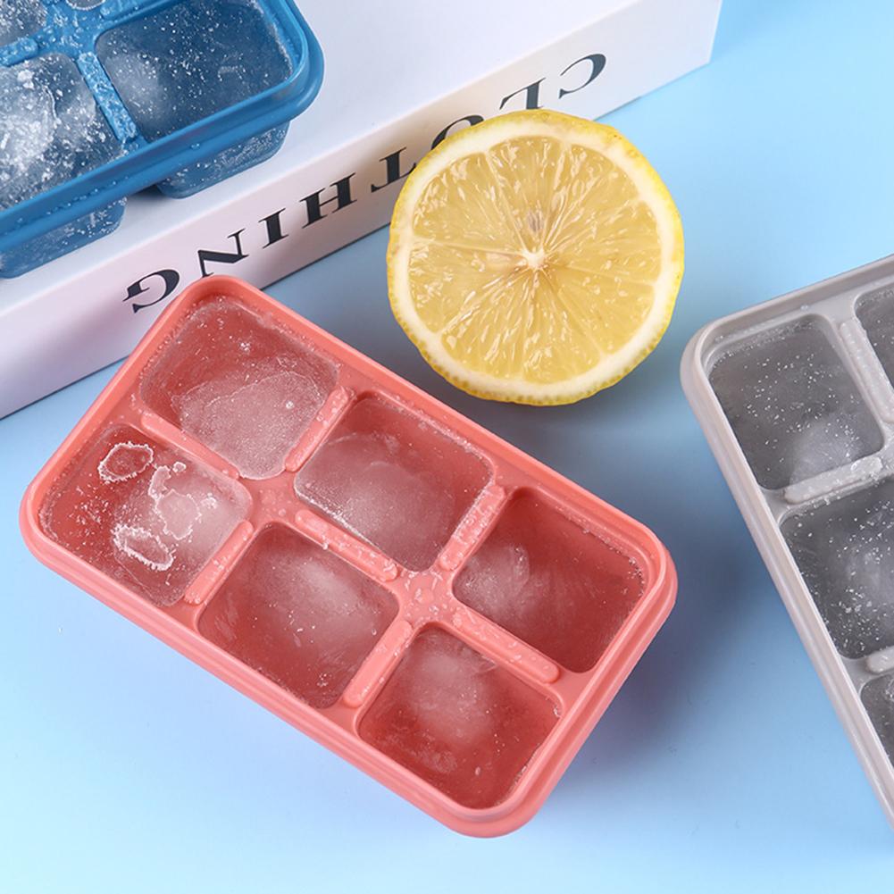 T0# Silicone Square Ice Mold with Lid DIY Ice Tray Mould Accessory (Pink)