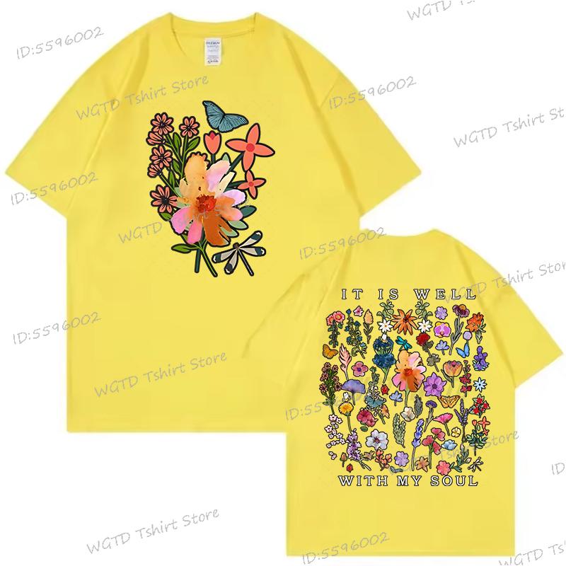 Вдохновляющие цитаты Дизайн рубашки Цветочный У меня хорошо на душе Графические футболки Женские Христианские Цветочные топы Рубашка с полевыми цветами