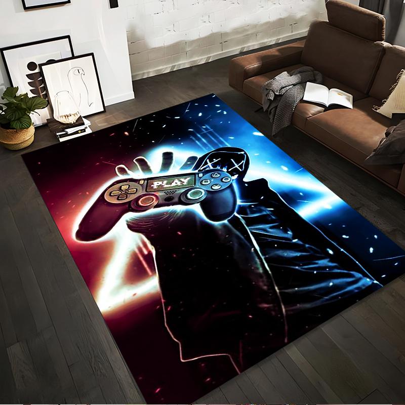 Gaming Controller Neon Art Carpet with Masked Character Design - Modern Style Suitable for use as an anti-slip for living room bedroom sofas