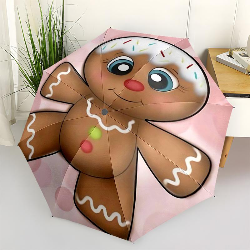 Gingerbread Man Themed Travel Umbrella-8 Ribs Automatic Opening and Closing, Portable Folding Design, Compact and Stylish Umbrella Suitable