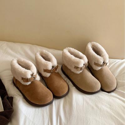 Маленькие зимние ботинки на толстой подошве женские зима 2025 новая мода повседневные универсальные плюшевые короткие ботинки бархатные хлопковые туфли