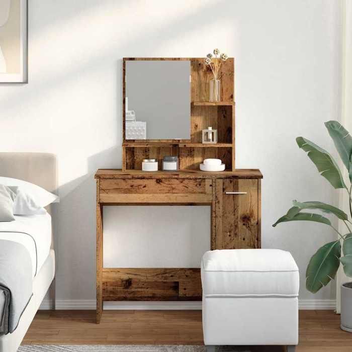 VidaXL Dressing Table with Mirror Old Wood 86.5x35x136 Cm, Makeup Table, Cosmetic Table, Dressing Table with Drawer, Table 857009