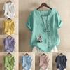 Women's Fashion Round Neck Short Sleeve T-shirt Casual Cotton Linen Graphic Shirt Leisure Loose Cartoon Characters Prined Summer Blouse Tops