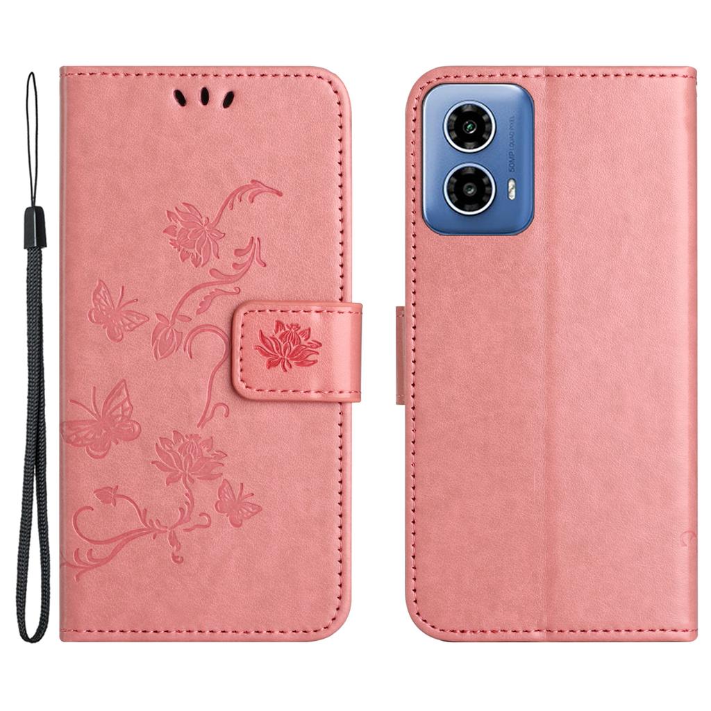 For Motorola Moto E14 4G/G04 4G/G04s 4G/G24 4G Wallet Case Butterfly Flower Leather Flip Phone Cover
