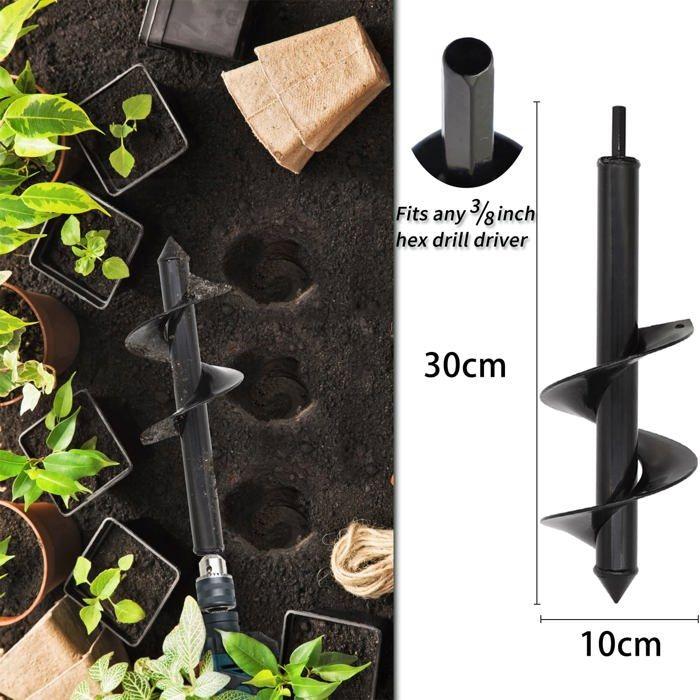 Tarière hélicoïdale jardin 10x30 cm pour perceuse sans fil - acier allié noir