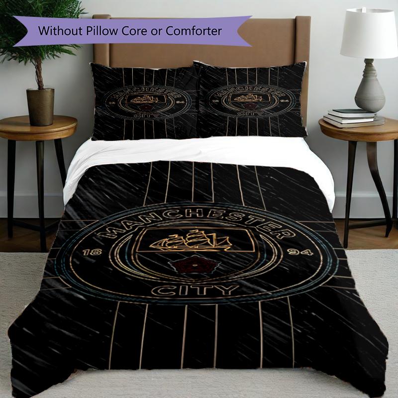 3pcs Duvet Cover Set (1*Duvet Cover + 2*Pillowcase, Without Core),Manchester City FC Print Bedding Set, Bedroom Decor, All‑Season, Birthday Gift