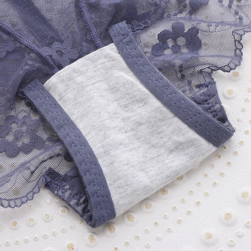 Ladies Spring and Summer Thin Sexy Lace Pure To High Waist Cotton Antibacterial Crotch Underwear