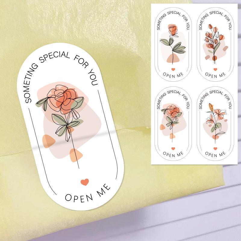 100 наклеек/в упаковке, Цветочные наклейки, Эллипсы, Наклейки для запечатывания, Декоративные наклейки-этикетки для подарочной коробки, Упаковка, Наклейки для запечатывания, Кондитерские наклейки
