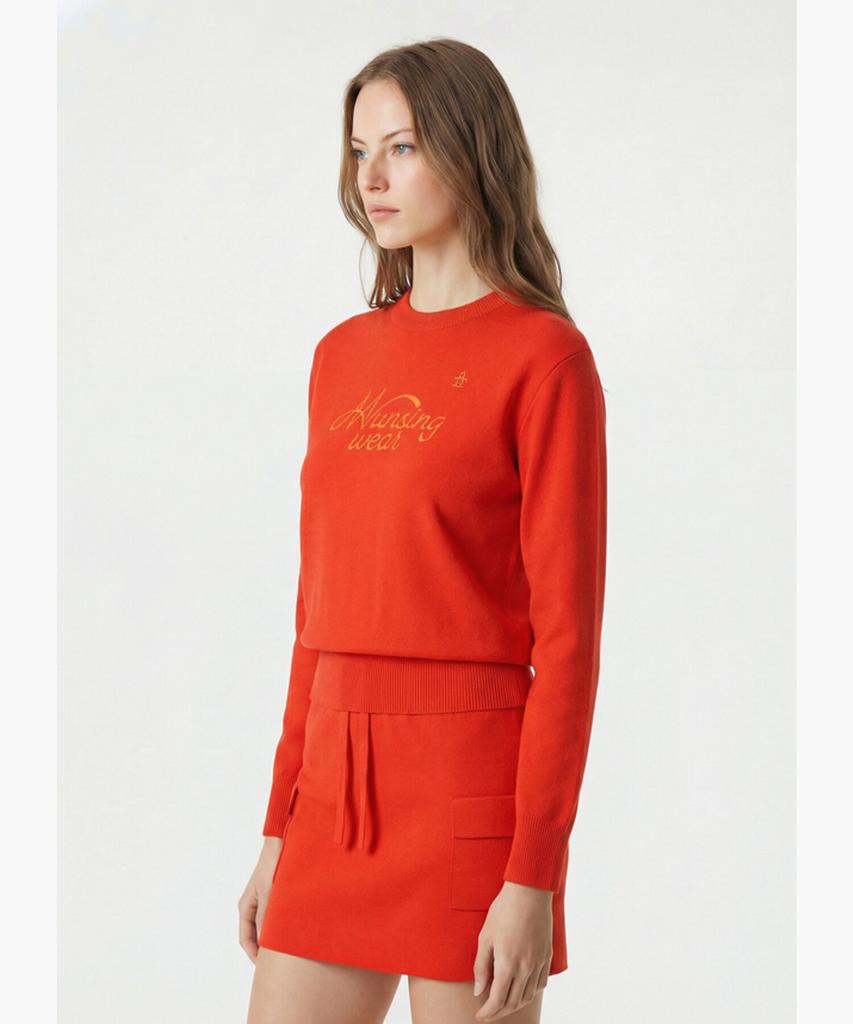 Meonsingweeo Women'S Transitional Round Sweater Orange Mr122Lsw14