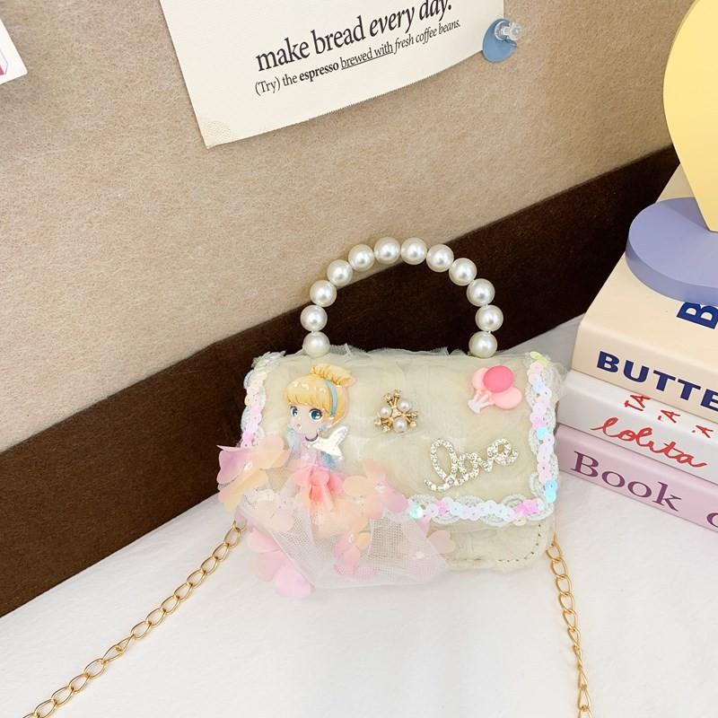 Fashionable Childrens Modern Single Shoulder Bag With Pearl Details And Design Bow