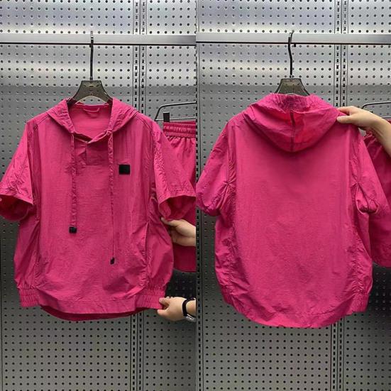 Мужской летний комплект из 2 предметов: худи с капюшоном и кулиской, топы с коротким рукавом, эластичная талия, карманы