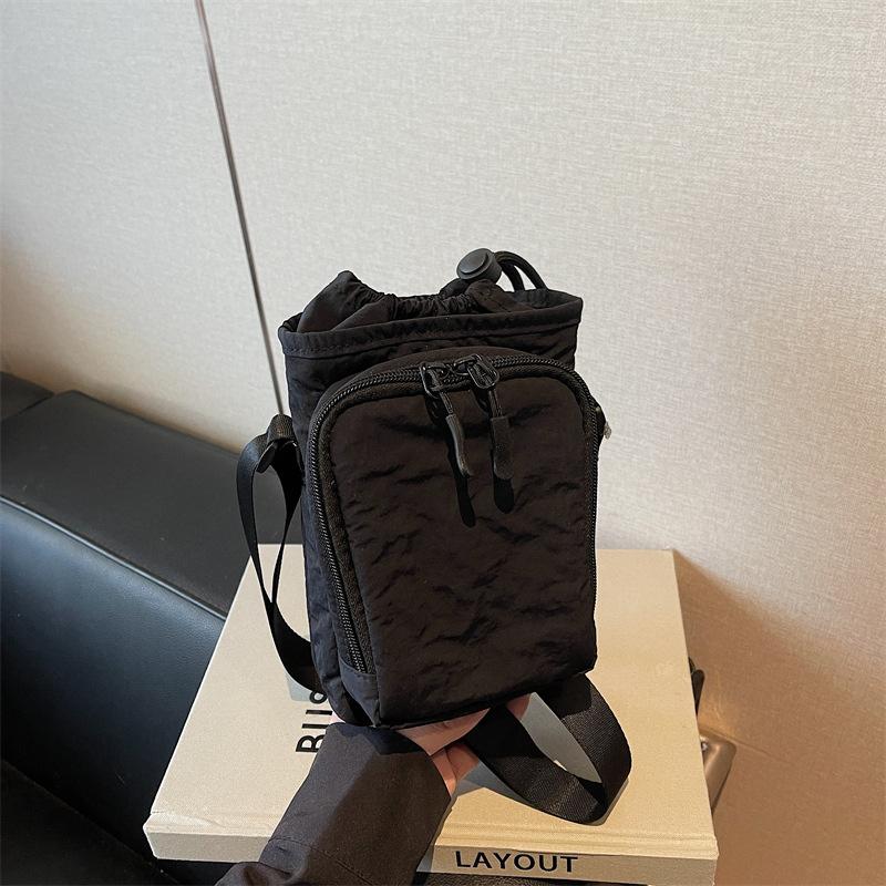 Mini Canvas Bag Women's Simple Casual Lightweight Mobile Phone Small Square Bag Drawstring Bundle One Shoulder Crossbody Bag KTB