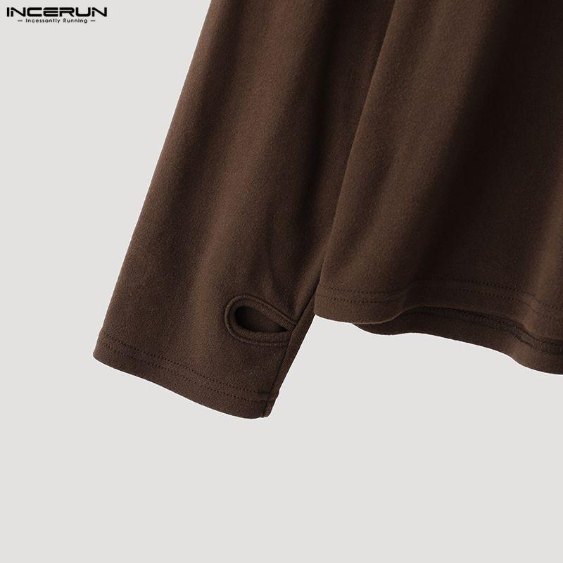 INCERUN Spring Autumn Men Solid Color High Collar Long Sleeve Fitted Tops Undershirts
