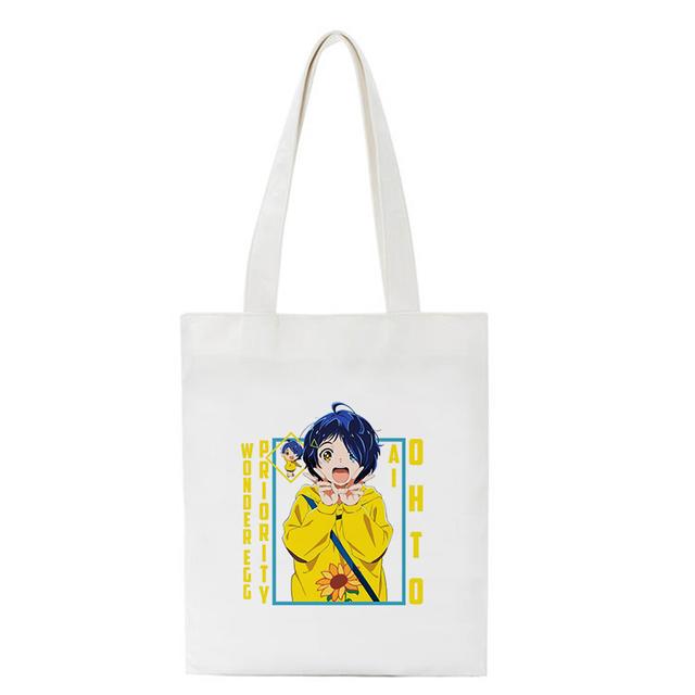 Kawaii сумка для покупок Wonder Egg Priority Ai Ohto с принтом аниме белая сумка-тоут женская сумка на плечо в стиле Харадзюку Холщовая сумка