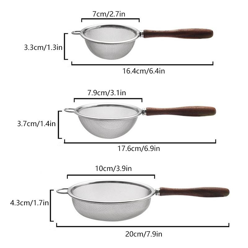 Деревянная ручка из нержавеющей стали, небольшой дуршлаг, мелкоячеистое сито для масла, многофункциональный фильтр, сито для муки, кухонные принадлежности для выпечки
