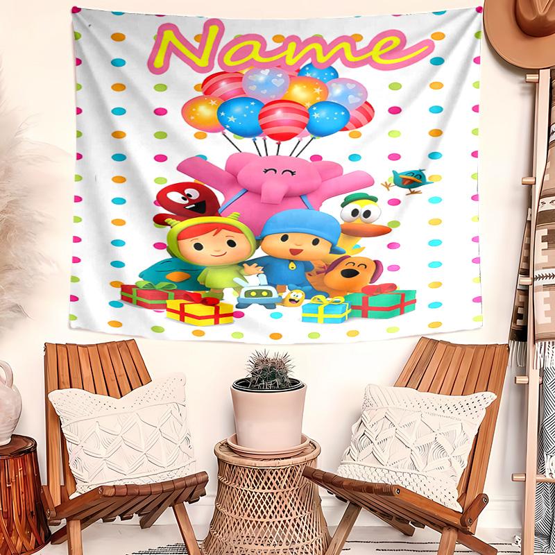 Personalized Pocoyo Background Tapestry,Custom Name Birthday Party,Multifunctional Wall Decoration for Home Decor,Various Occasions