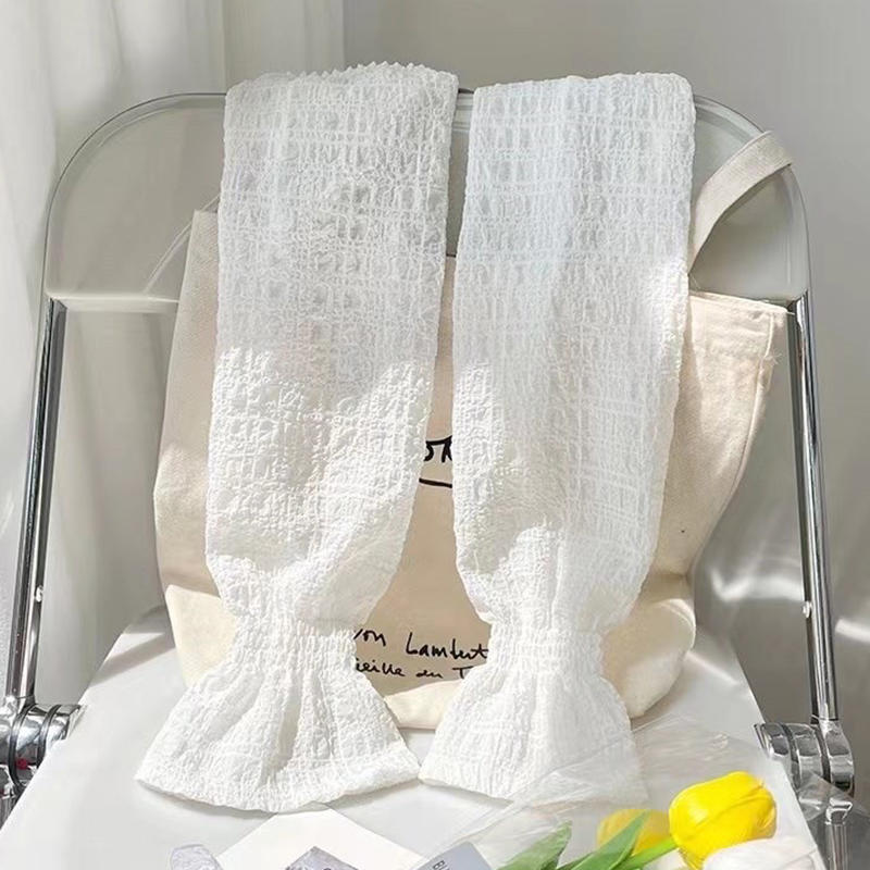 Summer Women's Ice Silk Sun Protection Arm Sleeves Elegant Pleated Bubble  Anti-UV Gloves Cooling Sleeves for Outdoor Driving Cycling