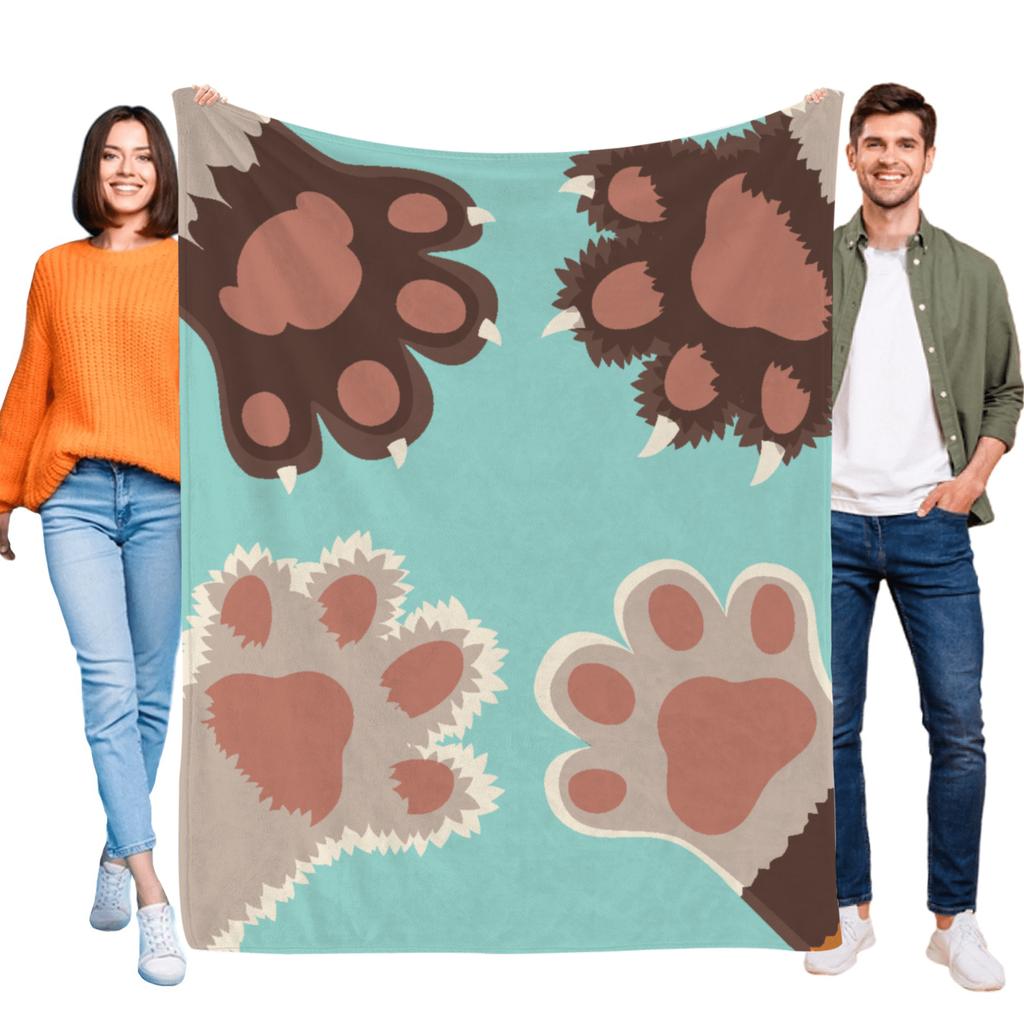 Dog Paw Pattern Element Flannel Printed Blanket Suitable for All Seasons Suitable for Living Room Office Sofa and Travel
