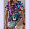 Summer Colored Leopard Print 3D Printed T-shirts for Street Casual and Fashionable Round Neck Short Sleeved Women's T-shirts