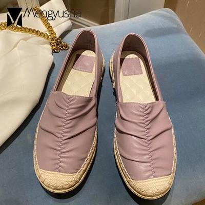 Модные плиссированные эспадрильи из искусственной кожи, женские конопляные балетки, повседневные мокасины без застежек, соломенные мокасины для рыбалки, женские клетчатые балетки