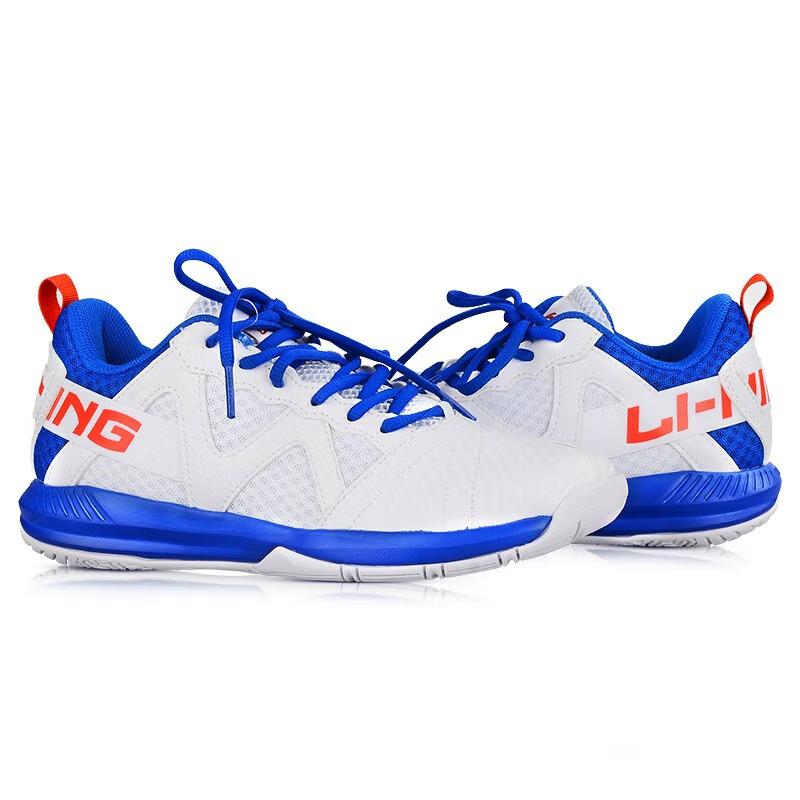 Li-Ning Comfortable Versatile Shock Absorption Non-Slip Wear-Resistant Breathable Supportive Low-Top Badminton Shoes Unisex Shoes White Blue AYTQ023