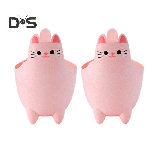 2Pcs Garbage Cans Pen Holders Large Capacity Smooth Edge Burr Free Cartoon Cat Shape Mini Table Trash Cans Storage Buckets