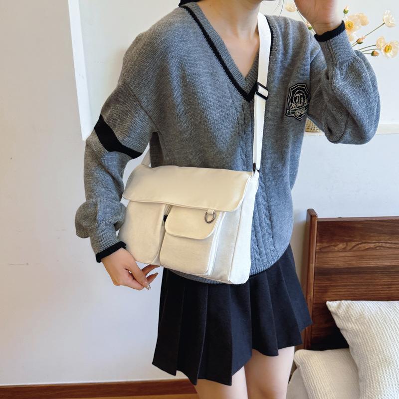 Large Capacity Student Messenger Bag Monochromatic Shoulder Bag Small Square Bag Korean Version Ins New