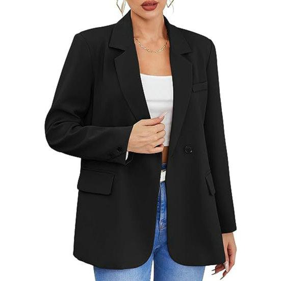 Women Fall Spring Suit Coat Formal Business Style Button Closure Cardigan Solid Color Plus Size Loose Lapel Long Sleeve Pockets OL Commute Jacket