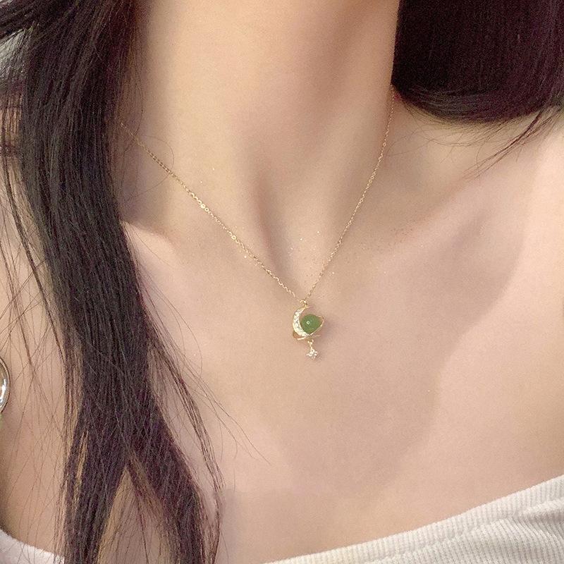 Star Moon Necklace Women's Light Luxury Temperament Star Moon Zircon Clavicle Chain Around The Planet Commuter Stainless Steel Strong Chain