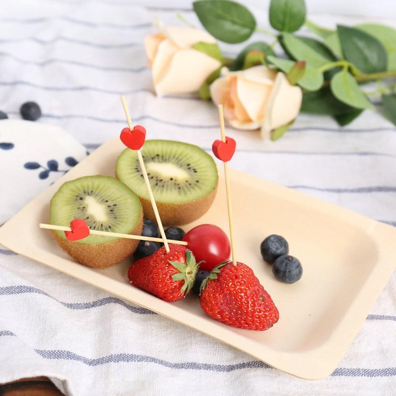 100 шт одноразовых бамбуковых шпажек для еды, шведский стол, кексы, вилка для фруктов, салат, овощные палочки, зубочистка, шампур, праздничный торт, десерт