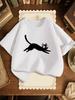 Cartoon Leaping Black Cat Print Kid T Shirt Soft Cotton Short Sleeve Boy Girls Family Lovely Simple Parent Child Daily Loose Top