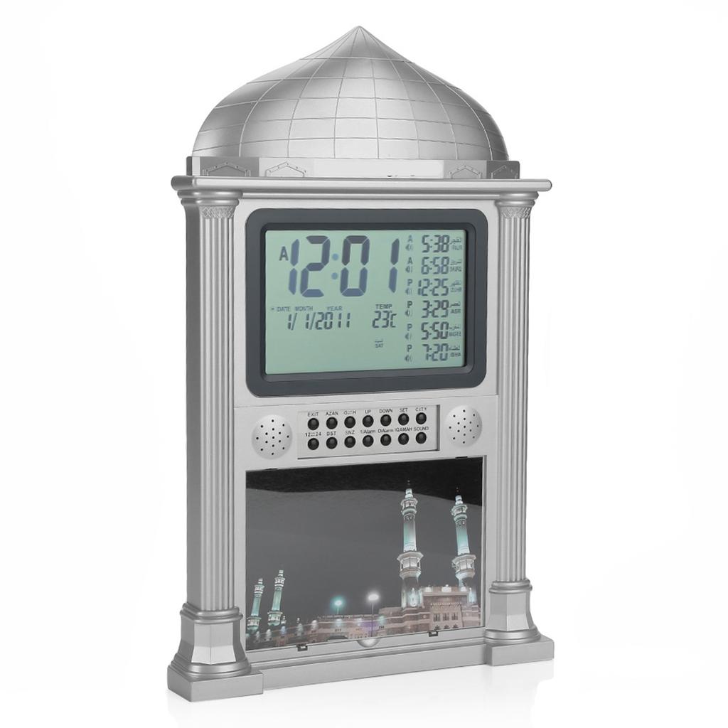 1Pcs Plastic Islamic Prayer Digital Calender Time Display Alarm Wall Clock(grey)