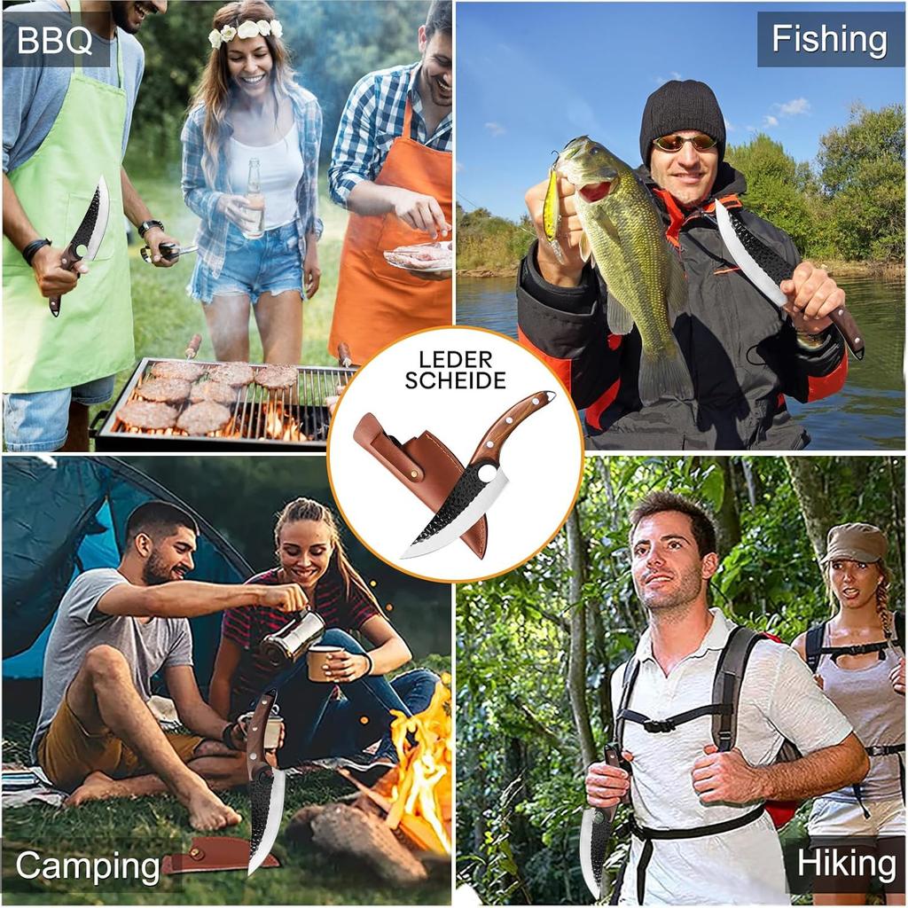 Bicico Мясник, Викинг с ножнами, Японский кованый вручную шеф-поварский тесак для резки мяса, Портативный для выживания, Бушкрафт, Поясной, Сверх острый, Кухонный для улицы