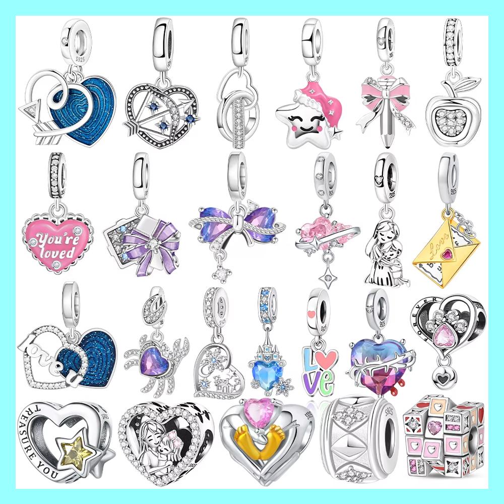 Pink Zircon Love copper Bead Charms Charm Bead Charms Compatible With Bracelets Women Jewellery Diy Anniversary Gift Delicate Accessories Bag Charm