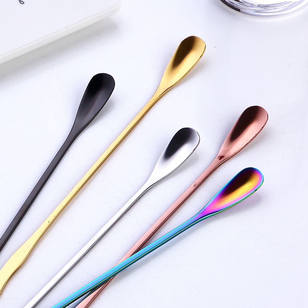 Ice Cream Rainbow Long Handle Stainless Steel Tableware Dessert Scoop Stir Spoon Dinnerware
