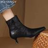 Fashion Women Leather Ankle Boots Sexy Pointed Toe Mid Heels Shoes Woman 2025 Trend Fashion Winter Chelsea Boots New Pumps Mujer Botas