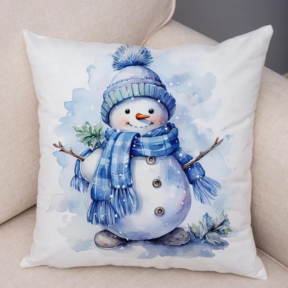 1 наволочка для украшения рождественской вечеринки с принтом зимнего снеговика, набор подушек для украшения комнаты, подарок на Рождество