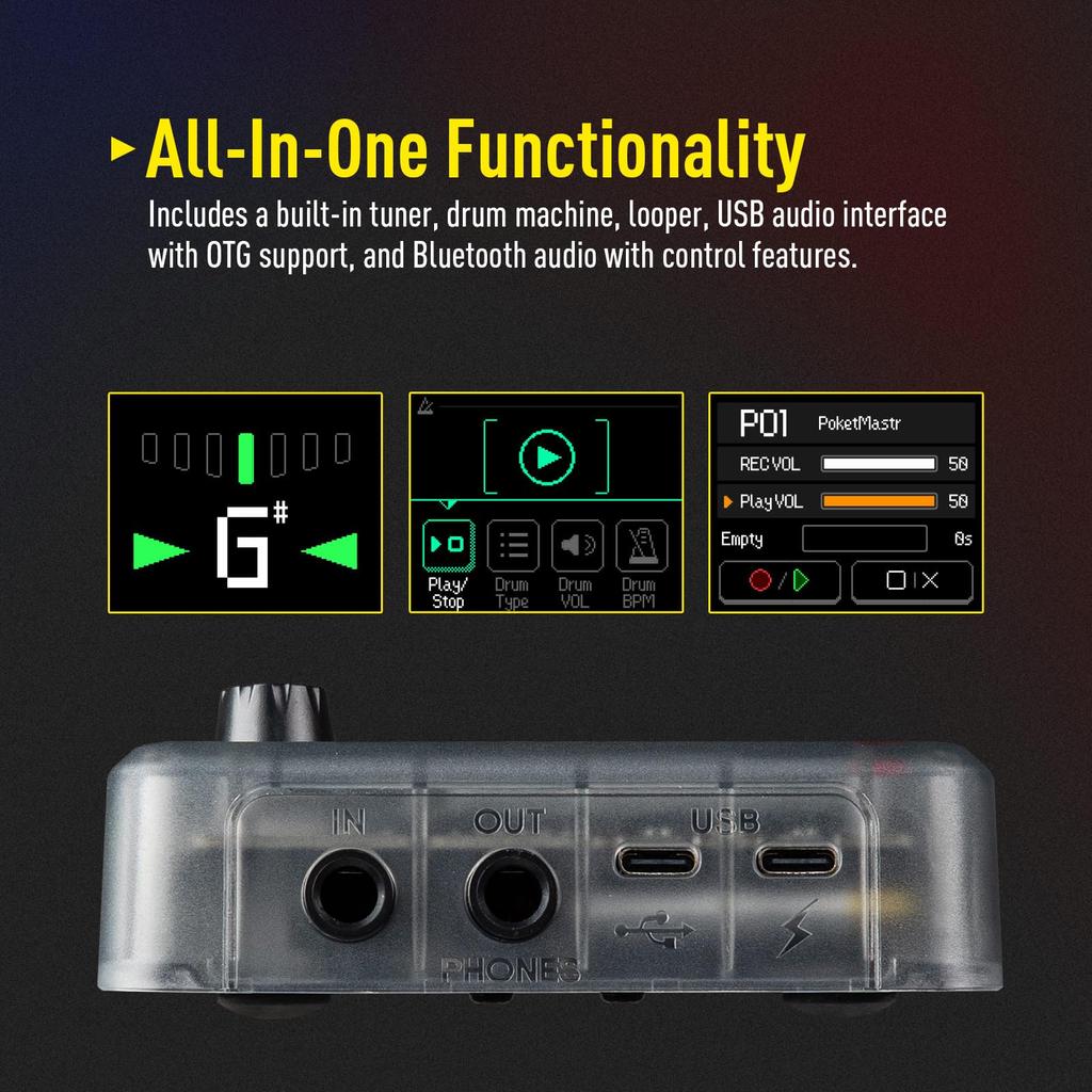 SONICAKE Pocket Master Гитарный и Басовый Усилитель Моделирование IR Симуляция Кабинета Мультиэффекты Стерео OTG USB Аудиоинтерфейс BT Аудио 1,75-дюймовый Цветной ЖК-дисплей