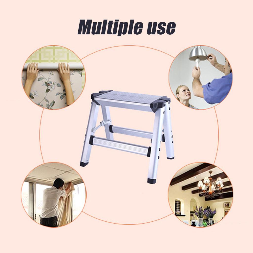 150KG E89417 2 Step Stool Ladder Anti Slip Safety Platform Ladder Maximum Load Aluminum Folding Ladder Maximum Load 28*27*34cm