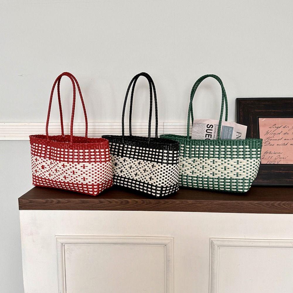 Hollow Out PVC Vegetable Basket Bag Bohemian Style Vacation Style Beach Tote Bag Large Capacity Waterproof Weave Bag Summer