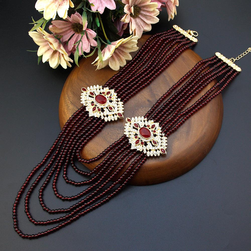 Золотое ожерелье из бисера для женщин, длинная многослойная цепочка с кристаллами, ожерелье невесты, свадебные украшения