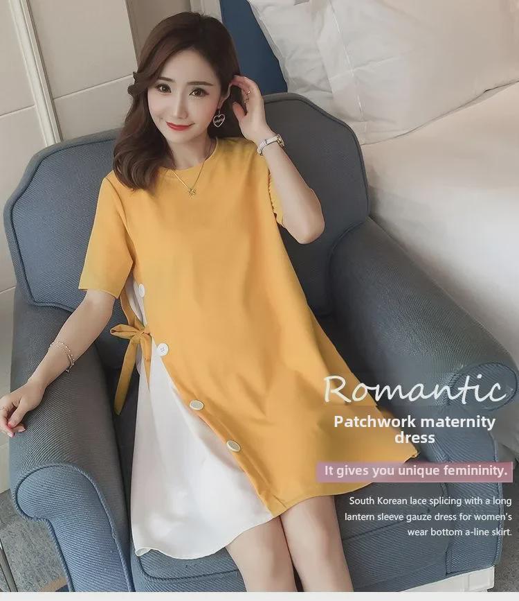 Платье для беременных весна/лето: Футболка с коротким рукавом и юбкой в стиле вестерн – модная, свежая коллекция 2023 года