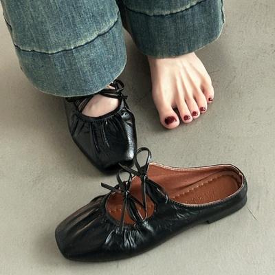 Летний Новый Стиль Слипоны Балетки Бант Плоская Обувь Мэри Джейн 2025 Высокое Качество Мягкие Удобные Женские Тапочки