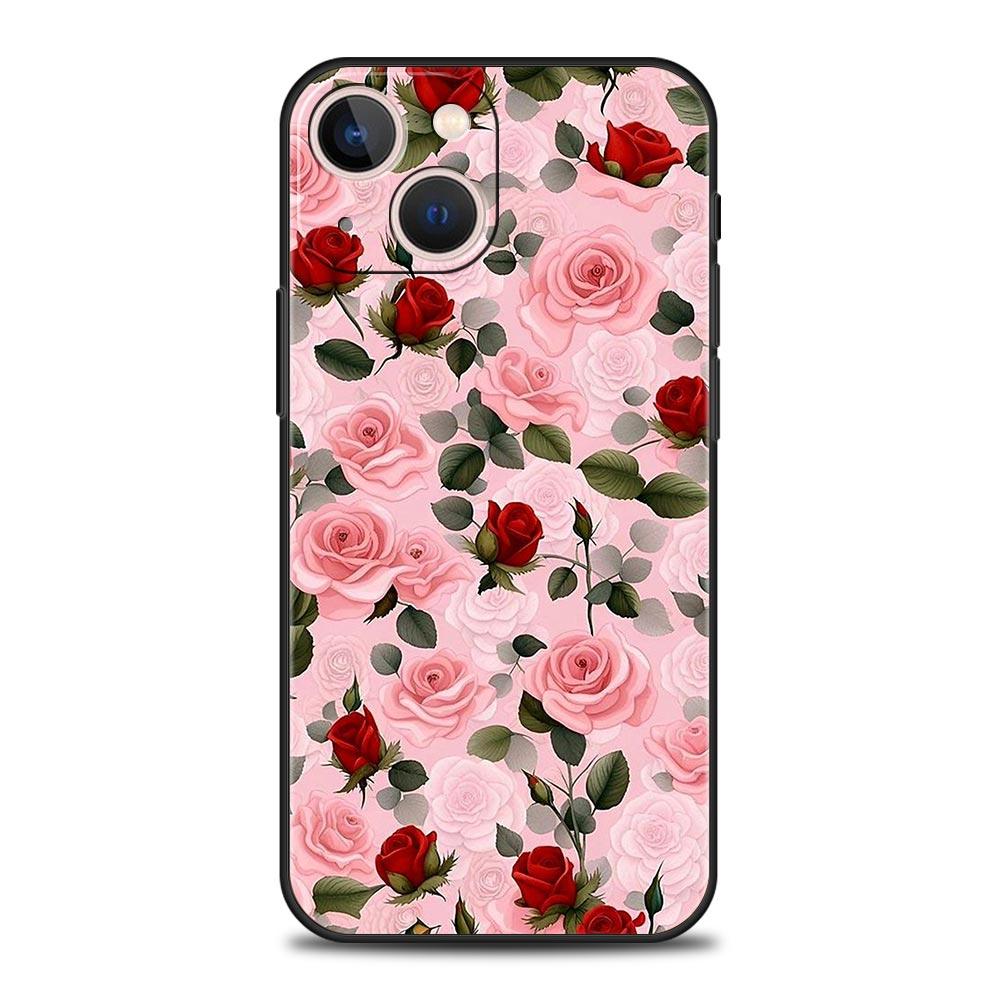 Роскошный Чехол Для Телефона Apple iPhone 11 15 14 Pro MAX 12 13 7 8 Plus X XR XS MAX SE Черный Чехол Funda Красивые Красные Розы