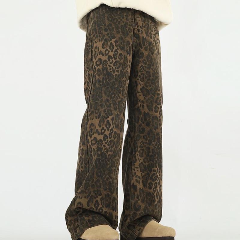Винтажные джинсы с леопардовым принтом, женские весенние оверсайз, повседневные хип-поп, широкие брюки, трендовые джинсовые брюки с высокой талией, пантеры, женские