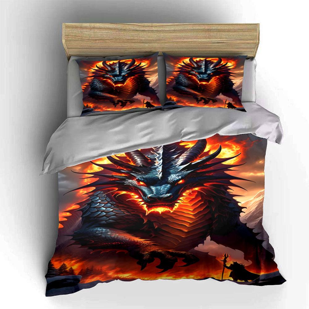 Fiery dragon with horns. Bedding sets Duvet cover sets Duvet covers Pillowcases(1*Duvet Cover 2*Pillowcases without duvet insert)