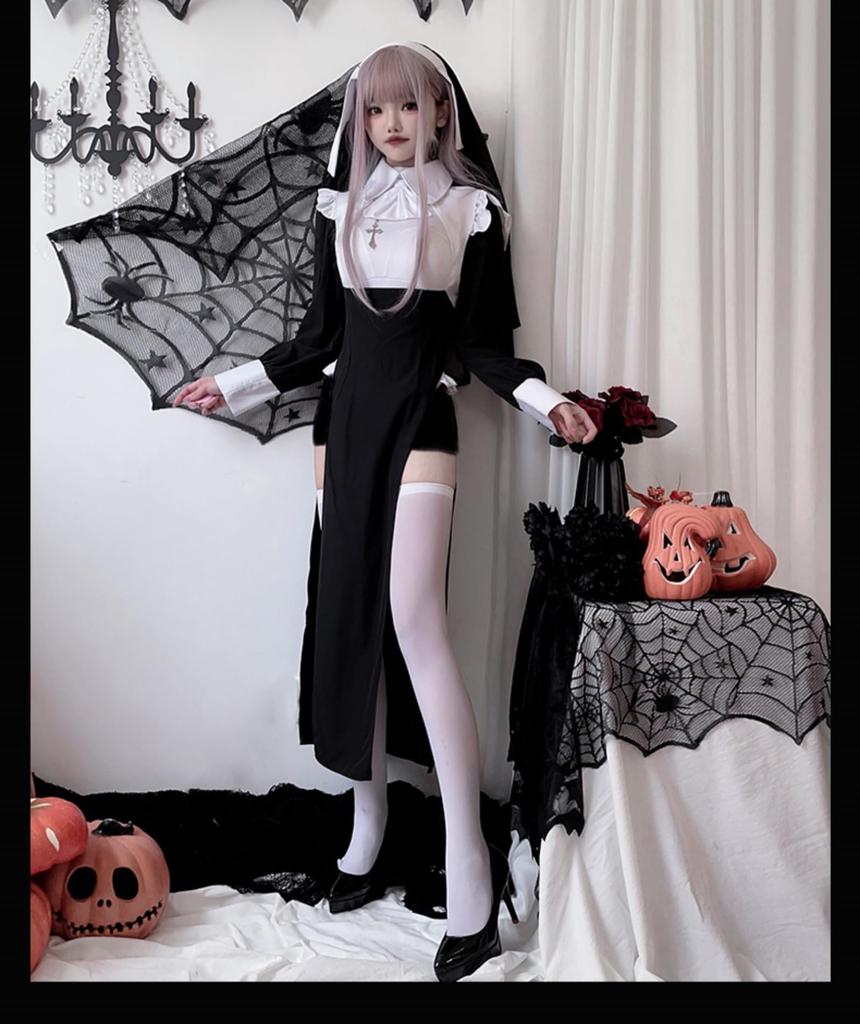 Sister Sexy Nun 6 Piece Large Halloween Nun Pure Stockings School Cultural Photo Shoots [JUNDOMECY] Cosplay, Costume, Set, Size, Costume, Saint,